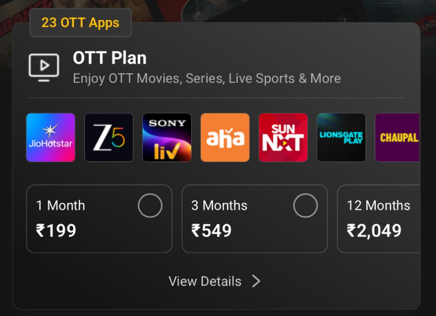 Vzy OTT Plan options