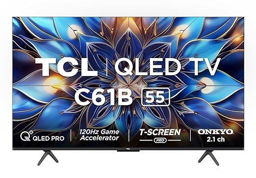 TCL 139 cm (55 inches) 4K Ultra HD Smart QLED Google TV 55C61B (Black)