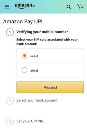 Amazon UPI Verify Mobile Number